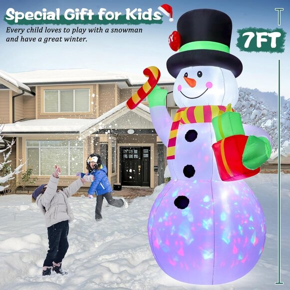 ⚡7FT Christmas Inflatables Giant Blow up Snowman Holds Candy Outdoor Decorations - Picture 4 of 7